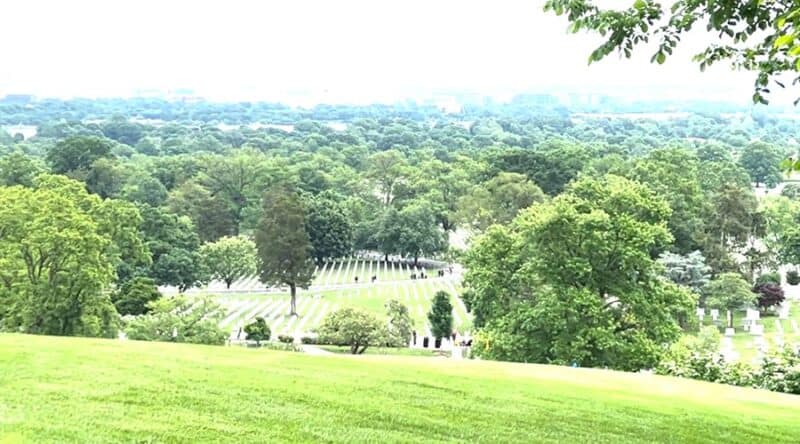 An overview of Arlington National Cemetery just outside Washington dc. 