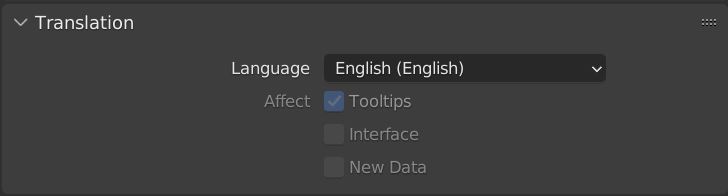 The preferences for using different languages in Blender are displayed and default to English.