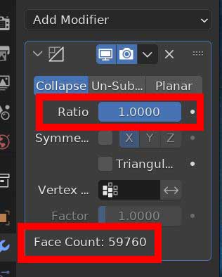 The decimate modifier set to ration 1.0 displays 59,760 faces in the modifier panel.