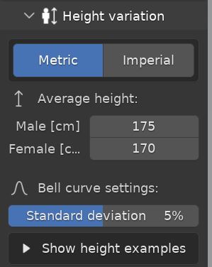 Height variation settings for mass character creation.