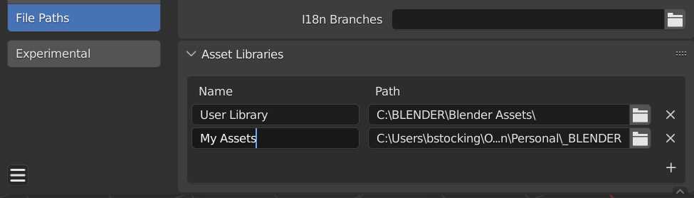A new library titled "My Assets" is added as a file path for the asset browser. 