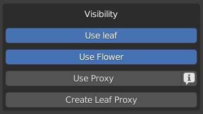 The Baga Ivy visibility settings have options to turn off visibility for leaves and flowers and to create proxy objects for either the entire ivy or for individual leaves. 