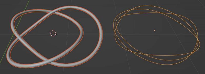 Two types of knots that can be added as curves in Blender. 