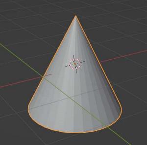A primitive mesh object cone in Blender.