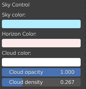 The Dynamic Sky addon for Blender sky color settings are displayed. 