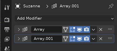 Two array modifiers are stacked on top of each other in the Blender modifier properties panel. 