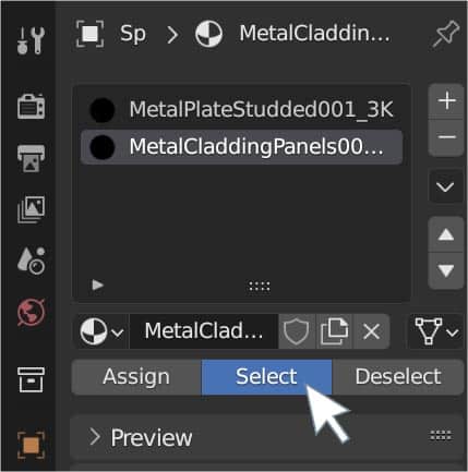 In the material properties panel, one material is selected.