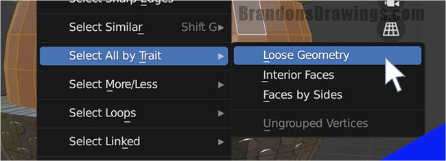 From the selection menu, "select all by trait" is highlighted. 