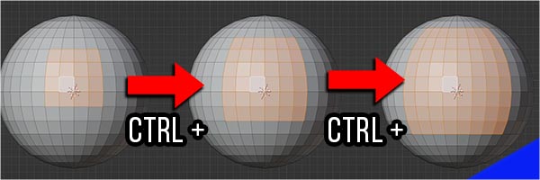 The select more feature is demonstrated on a sphere in the Blender 3D viewport. 