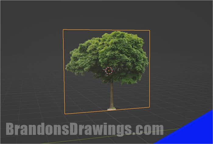 An image of a tree with a transparent background in the Blender 3D viewport. 