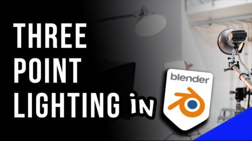 A three point lighting setup in a studio with the Blender logo.