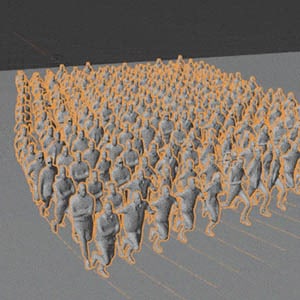 An animated crowd marching.