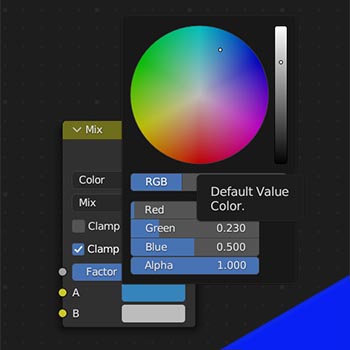Mix node with color set to blue. 