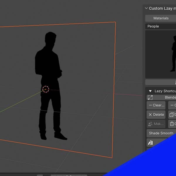 An alpha masked human silhouette displayed on a plane in Blender. 