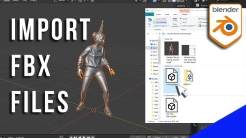 A file browser displays over the Blender 3D viewport.